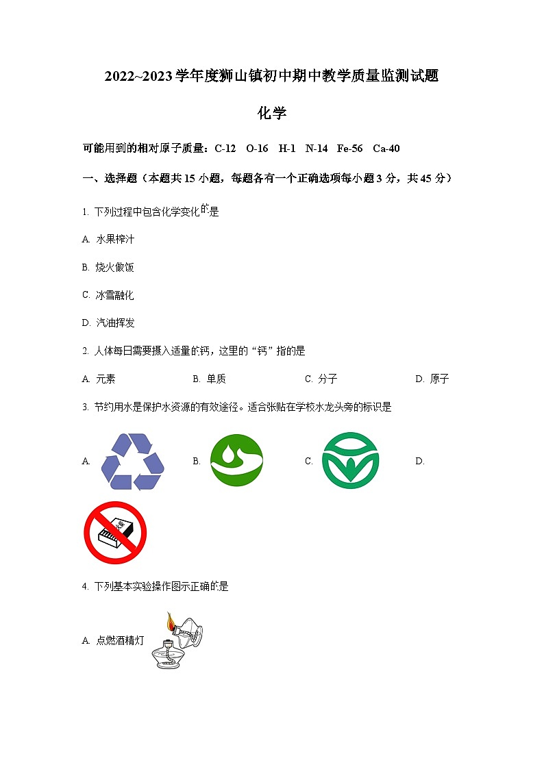 广东省佛山市南海区狮山镇2022-2023学年九年级上学期期中化学试题01