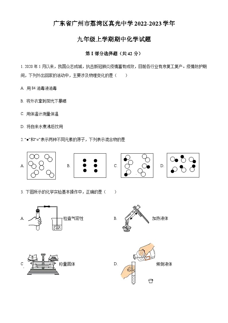 广东省广州市荔湾区真光中学2022-2023学年九年级上学期期中化学试题01