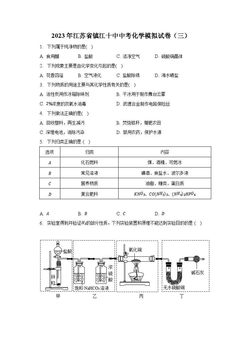 2023年江苏省镇江十中中考化学模拟试卷（三）01