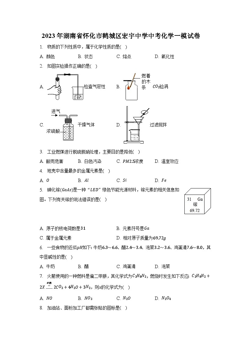 2023年湖南省怀化市鹤城区宏宇中学中考化学一模试卷01