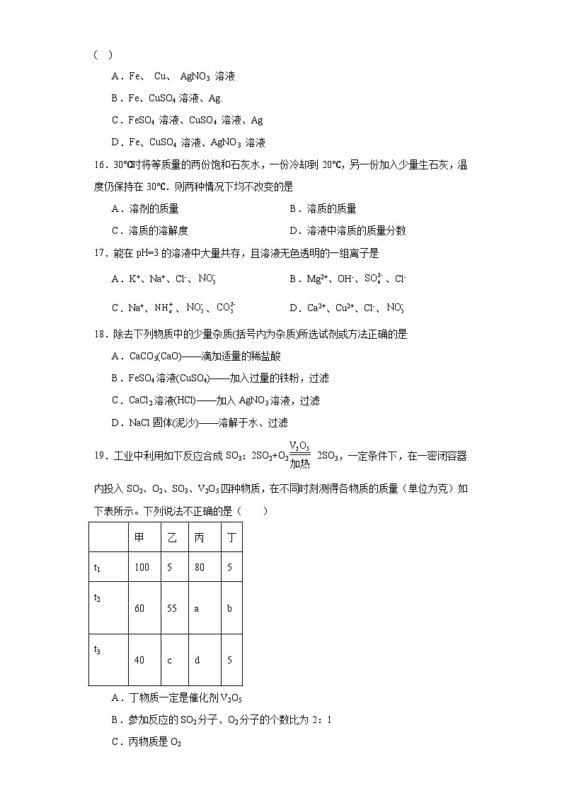 2023年6月广西南宁市青秀区北京大学南宁附属实验学校中考收网考试化学试题（含解析）03