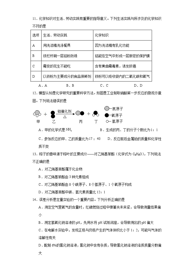 2023年湖南省娄底市部分校联考初中学业冲刺作业（四）化学试题（含解析）第3页