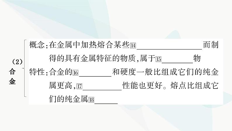 人教版中考化学复习第八单元金属和金属材料第1课时金属材料金属资源的利用和保护教学课件06