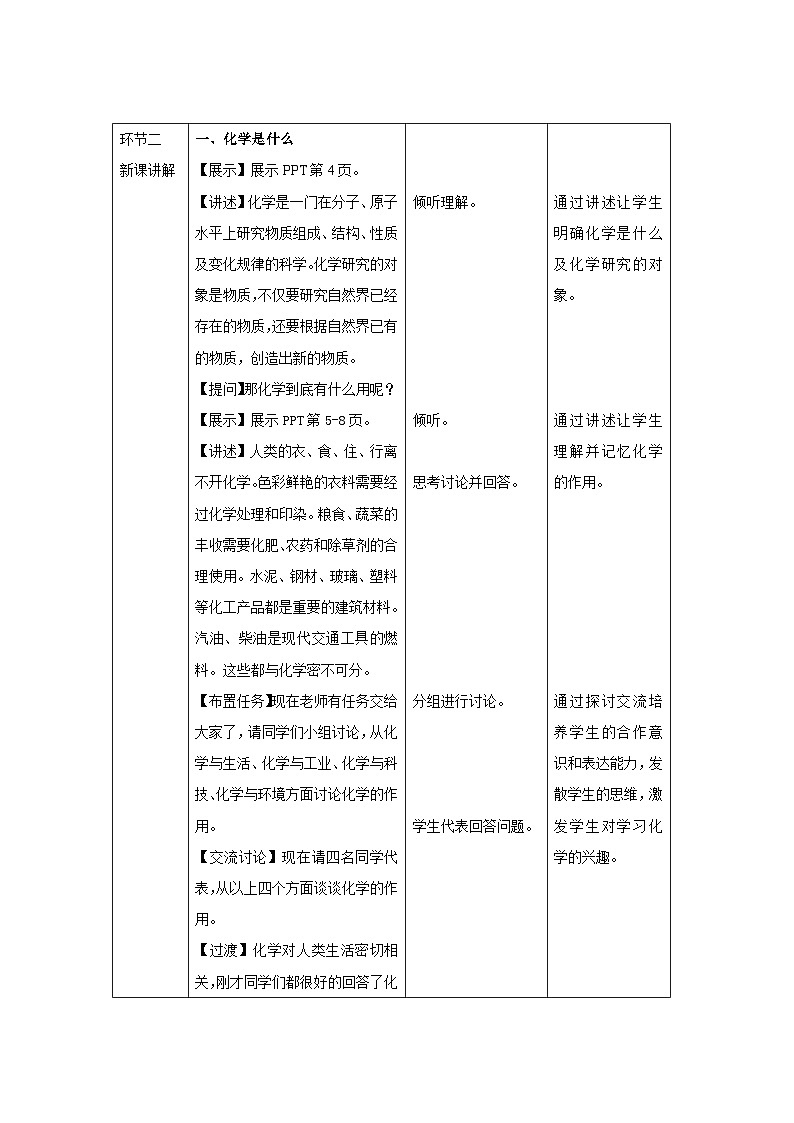 人教版九年级化学上册 绪言 化学使世界变的更加绚丽多彩 教案02