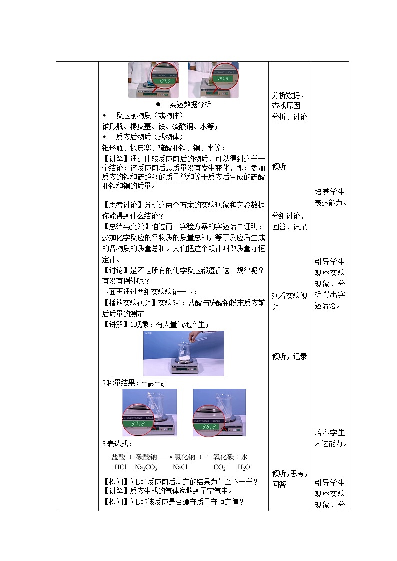 人教版九年级化学上册 课题1 质量守恒定律 第1课时 教案第3页