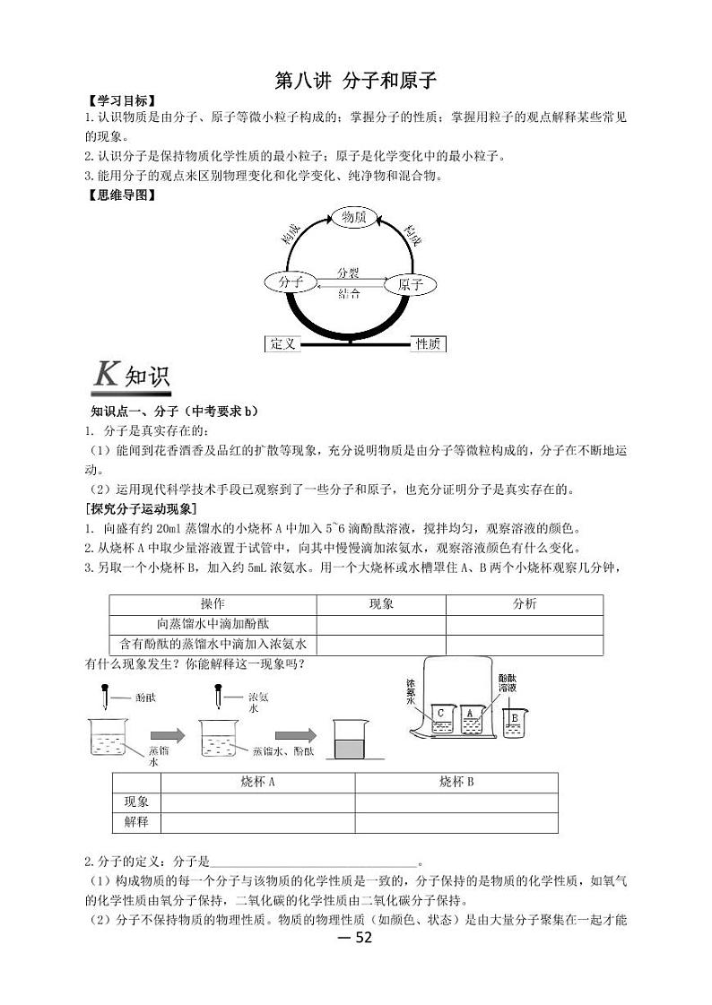 【精品同步练习】全套初三上册化学第八讲分子和原子（知识梳理+无答案）第1页