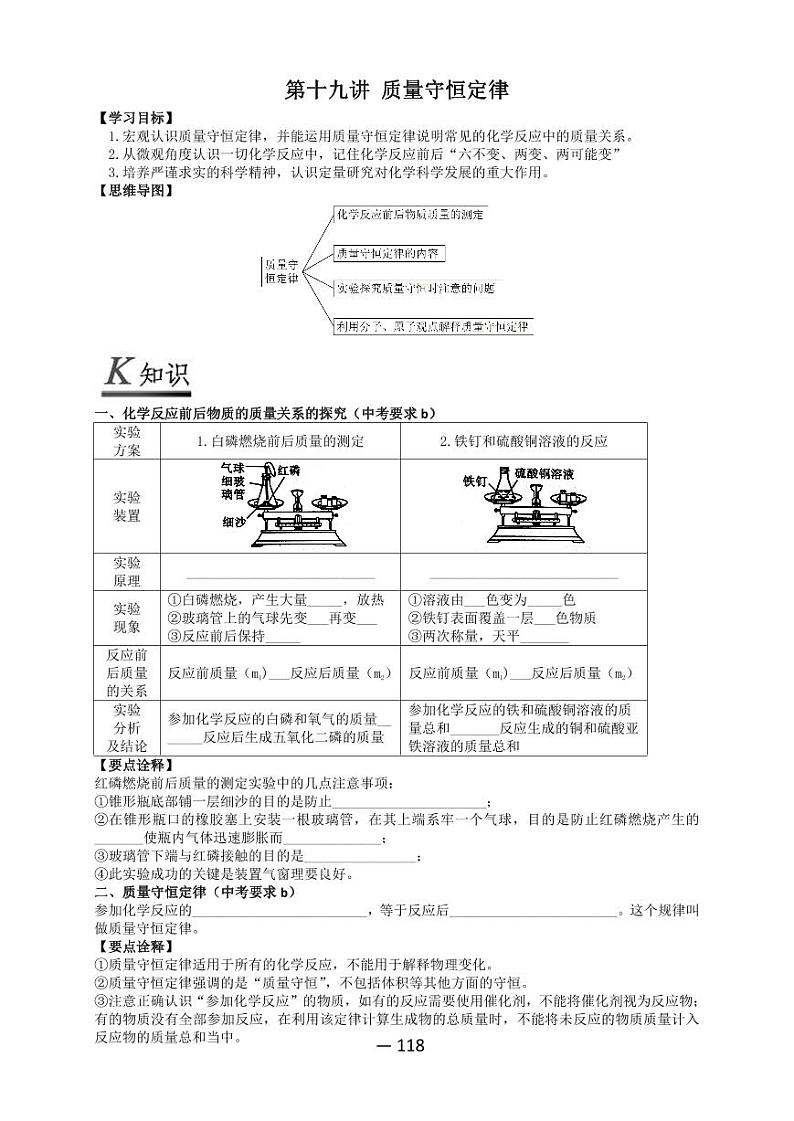 【精品同步练习】全套初三上册化学第十九讲质量守恒定律（知识梳理+无答案）第1页