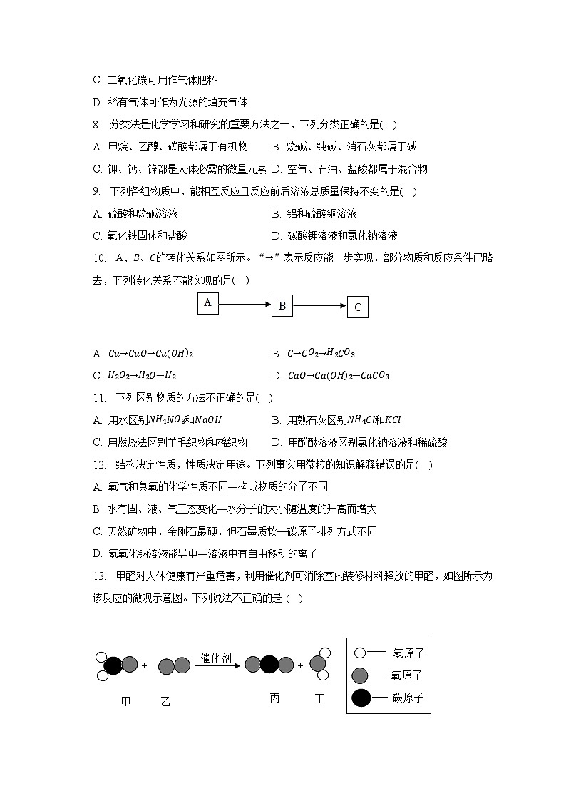 2023年河南省周口市淮阳重点中学中考化学模拟试卷（含解析）第2页