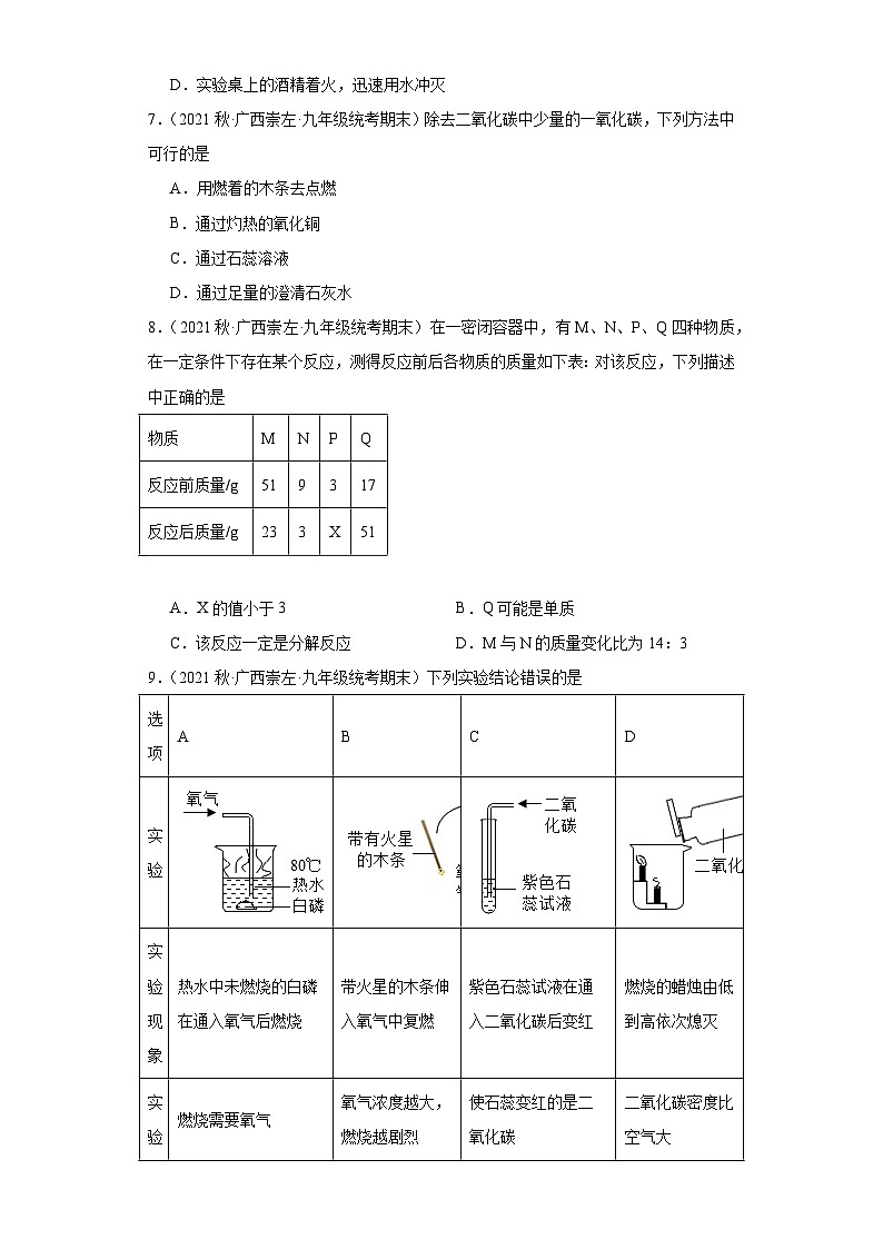 广西崇左市三年（2020-2022）九年级上学期期末化学试题汇编-选择题②02