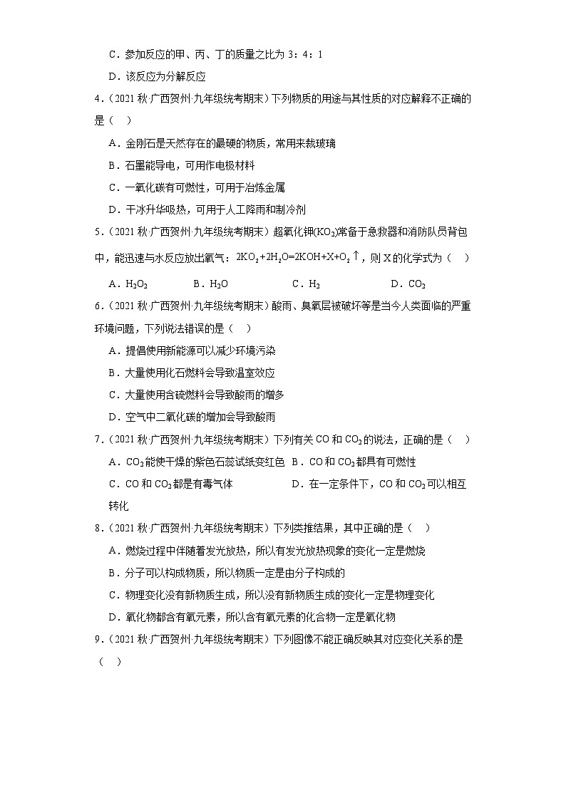 广西贺州市平挂区三年（2020-2022）九年级上学期期末化学试题汇编-选择题②02