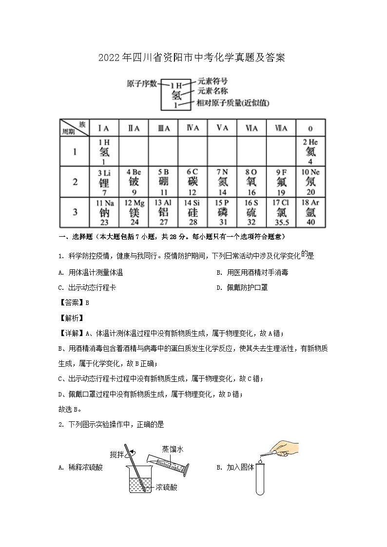 _2022年四川省资阳市中考化学真题及答案01
