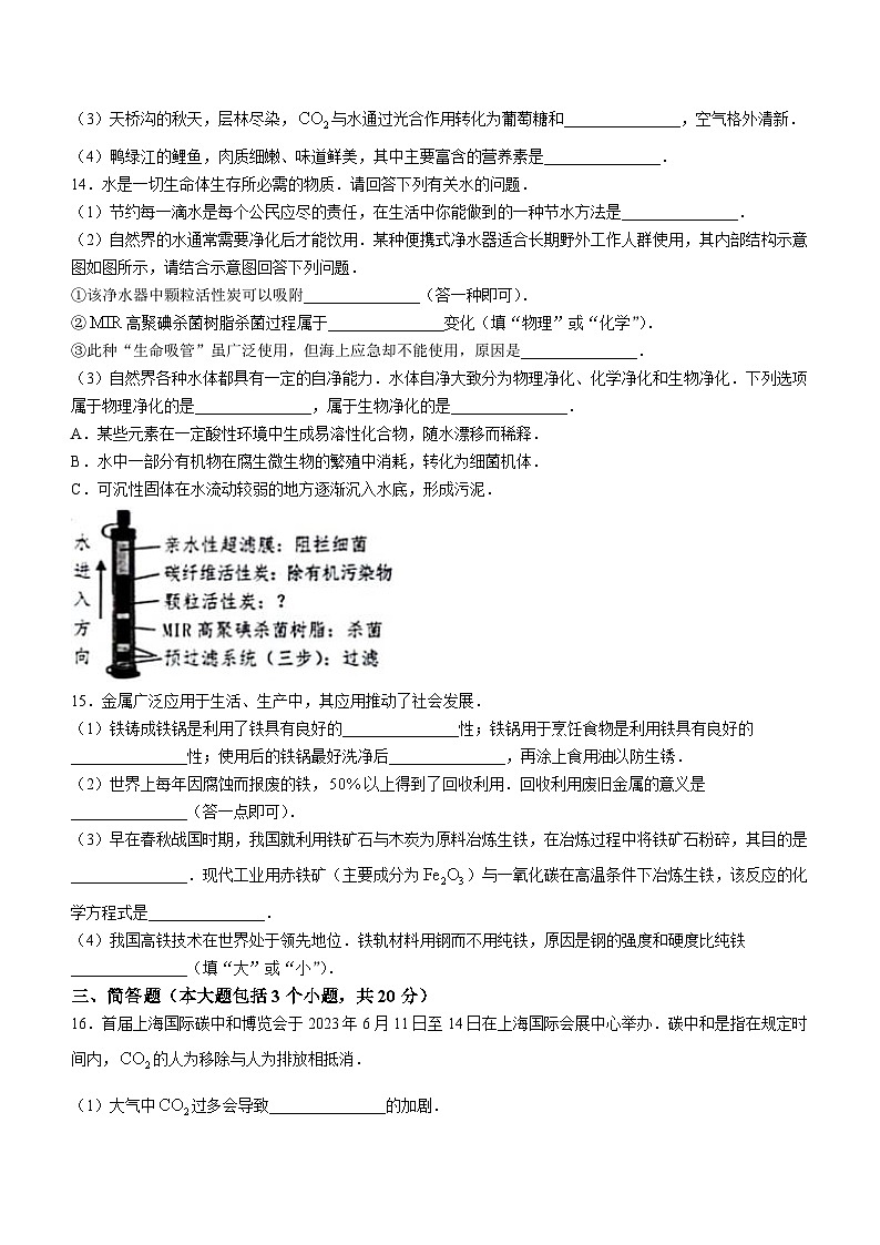 2023年辽宁省丹东市中考化学真题(无答案)03