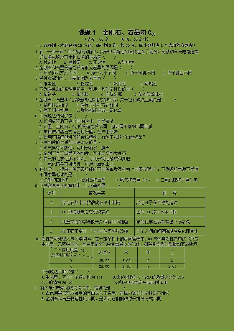 【补充习题】课题1  金刚石、石墨和C60第1页