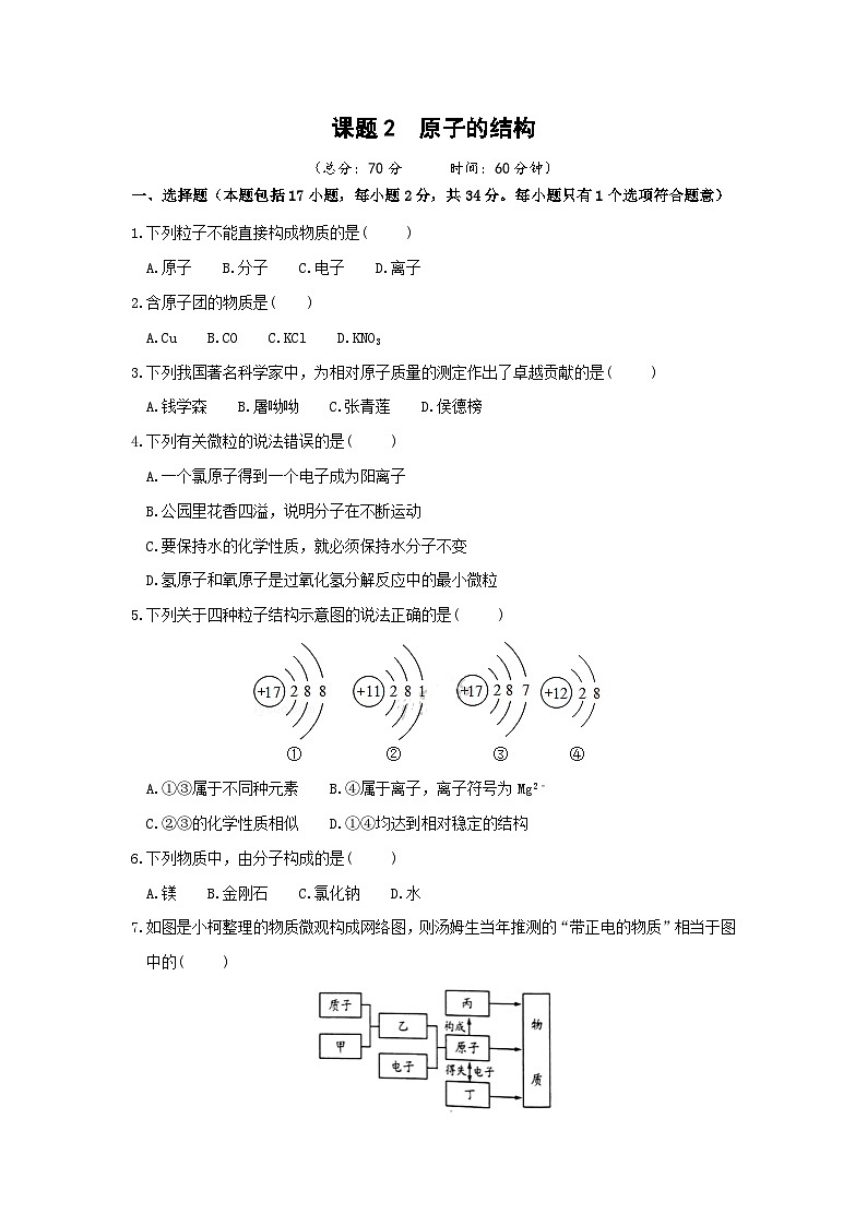 【补充习题】课题2  原子的结构第1页