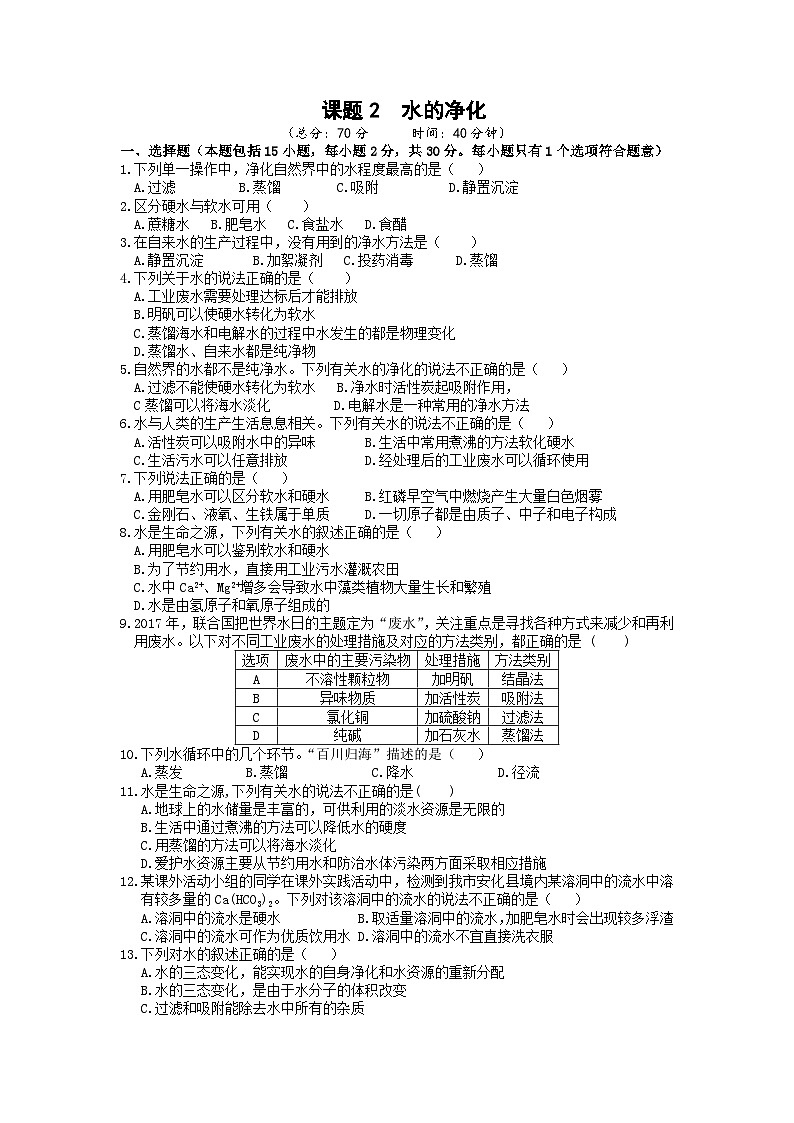 第四单元  自然界的水 课题2  水的净化 九化上人教版[课件+教案+练习]01