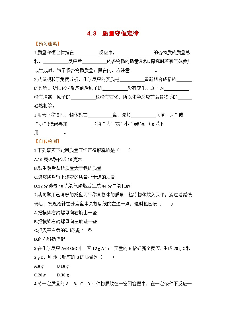 4.3 质量守恒定律 九化上科粤版[课件+教案+练习]01