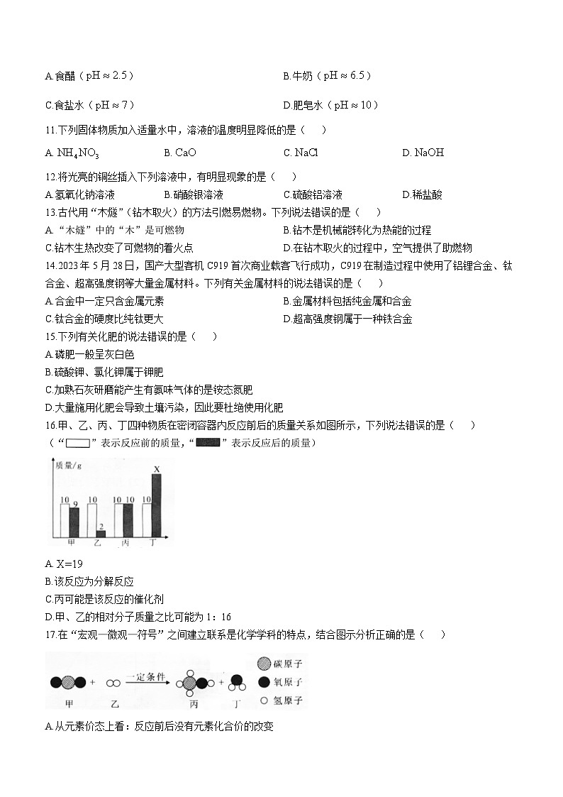 2023年湖南省湘潭市中考化学真题02