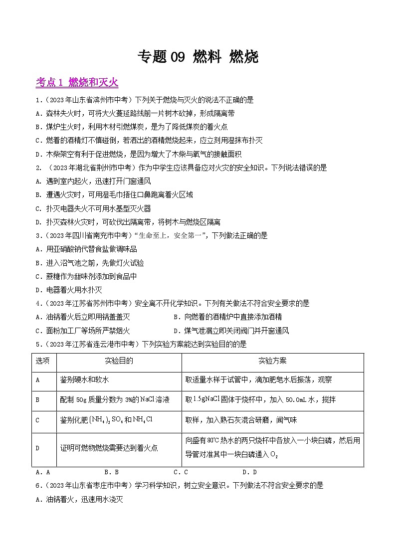 专题09 燃料 燃烧-2023年中考化学真题分项汇编（全国版）（试题）第1页