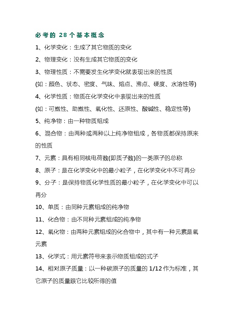 初中化学28个必考概念及易错知识点第1页