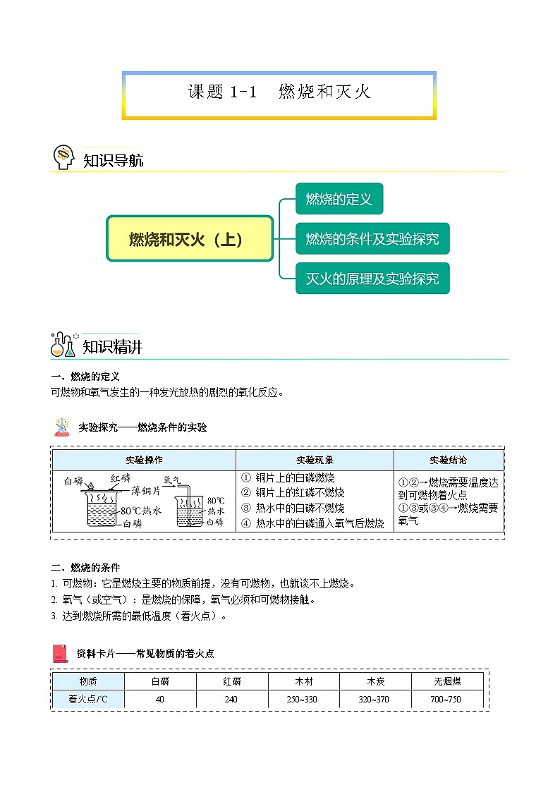 【同步讲义】人教版化学九年级上册--7.01.1 燃烧和灭火（word讲义）01