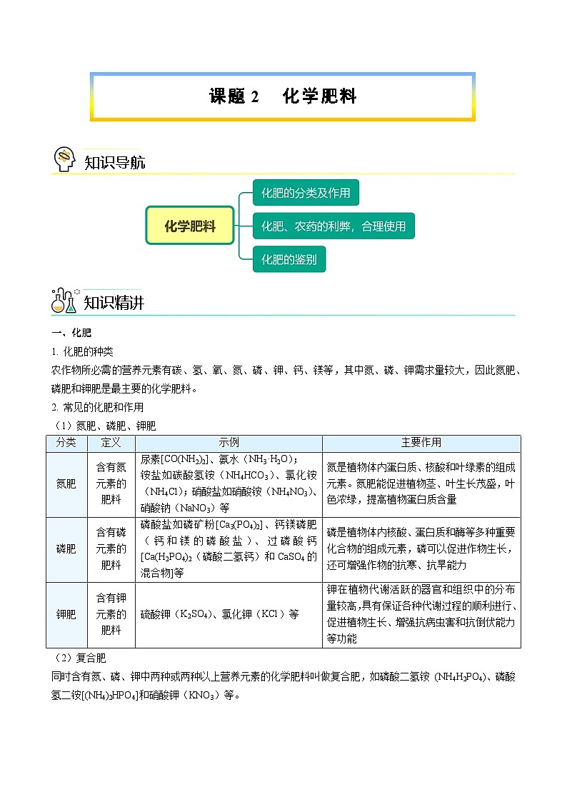 【同步讲义】人教版化学九年级下册--1102 化肥01