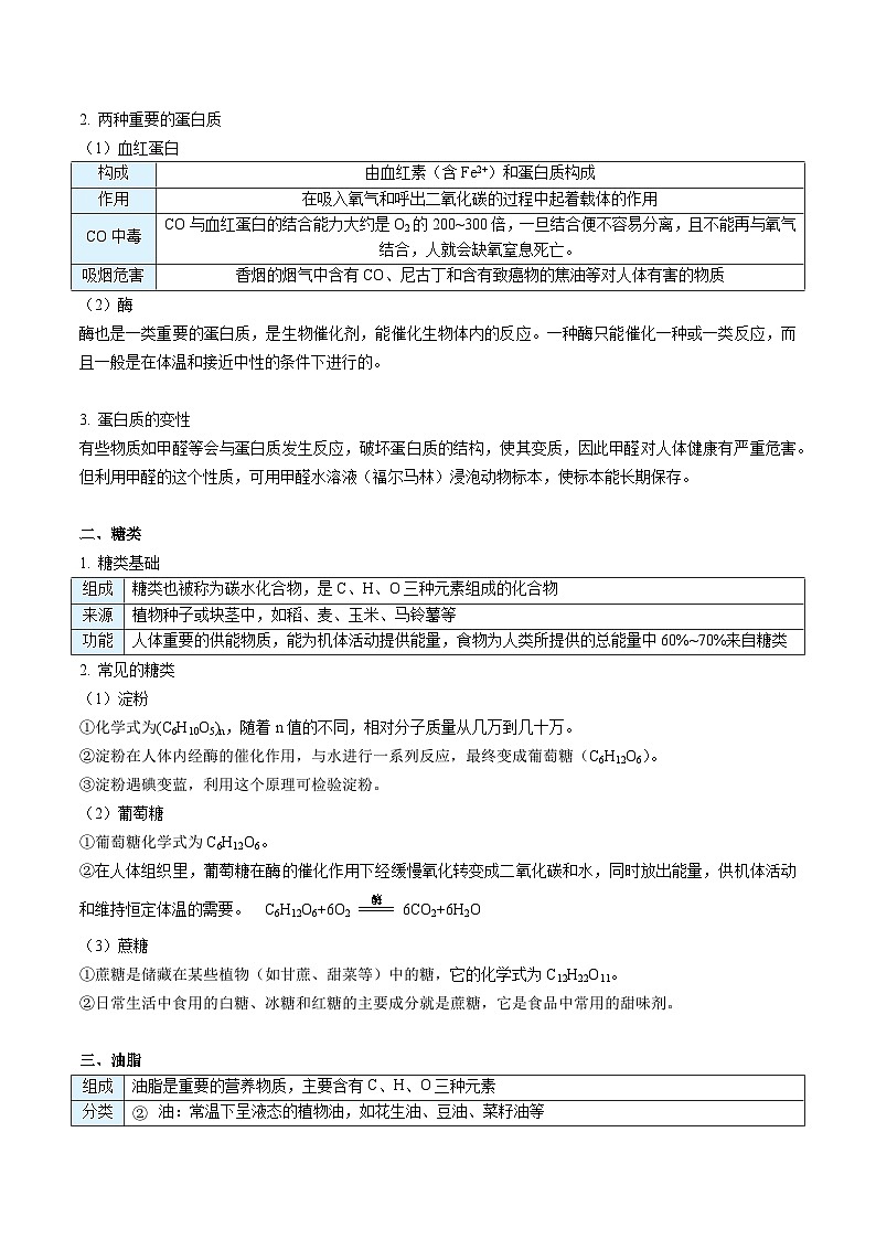 【同步讲义】人教版化学九年级下册--1201 人类重要的营养物质02
