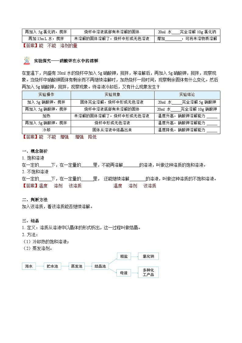 【同步讲义】人教版化学九年级下册--902.1 饱和溶液与不饱和溶液 （讲义）02