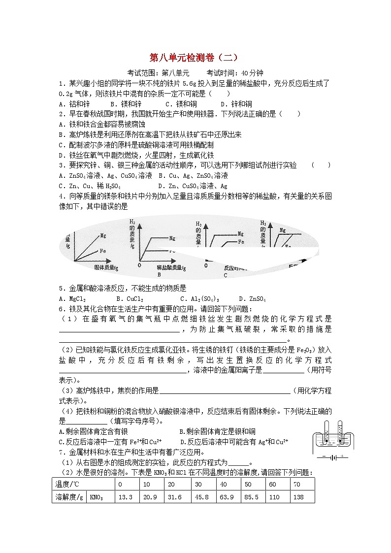 2023九年级化学下册第八单元金属和金属材料检测卷二新版新人教版第1页