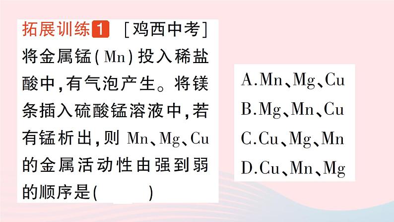 2023九年级化学下册第八单元金属和金属材料专题一金属活动性顺序及其应用作业课件新版新人教版第4页