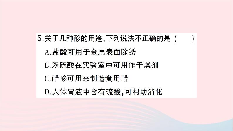 2023九年级化学下册第十单元酸和碱课题1常见的酸和碱第一课时酸碱指示剂和常见的酸作业课件新版新人教版第6页