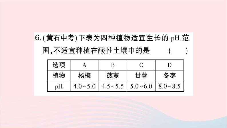 2023九年级化学下册第十单元酸和碱课题2酸和碱的中和反应第二课时溶液酸碱度的表示法__pH作业课件新版新人教版08