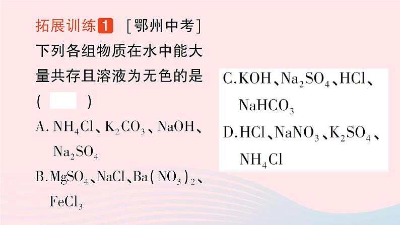 2023九年级化学下册第十一单元盐化肥专题三物质的共存鉴别与除杂作业课件新版新人教版04