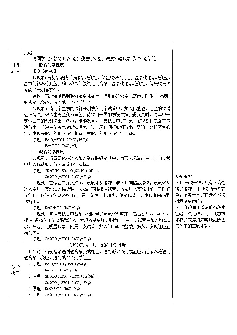 2023九年级化学下册第十单元酸和碱实验活动六酸碱的化学性质导学案新版新人教版02