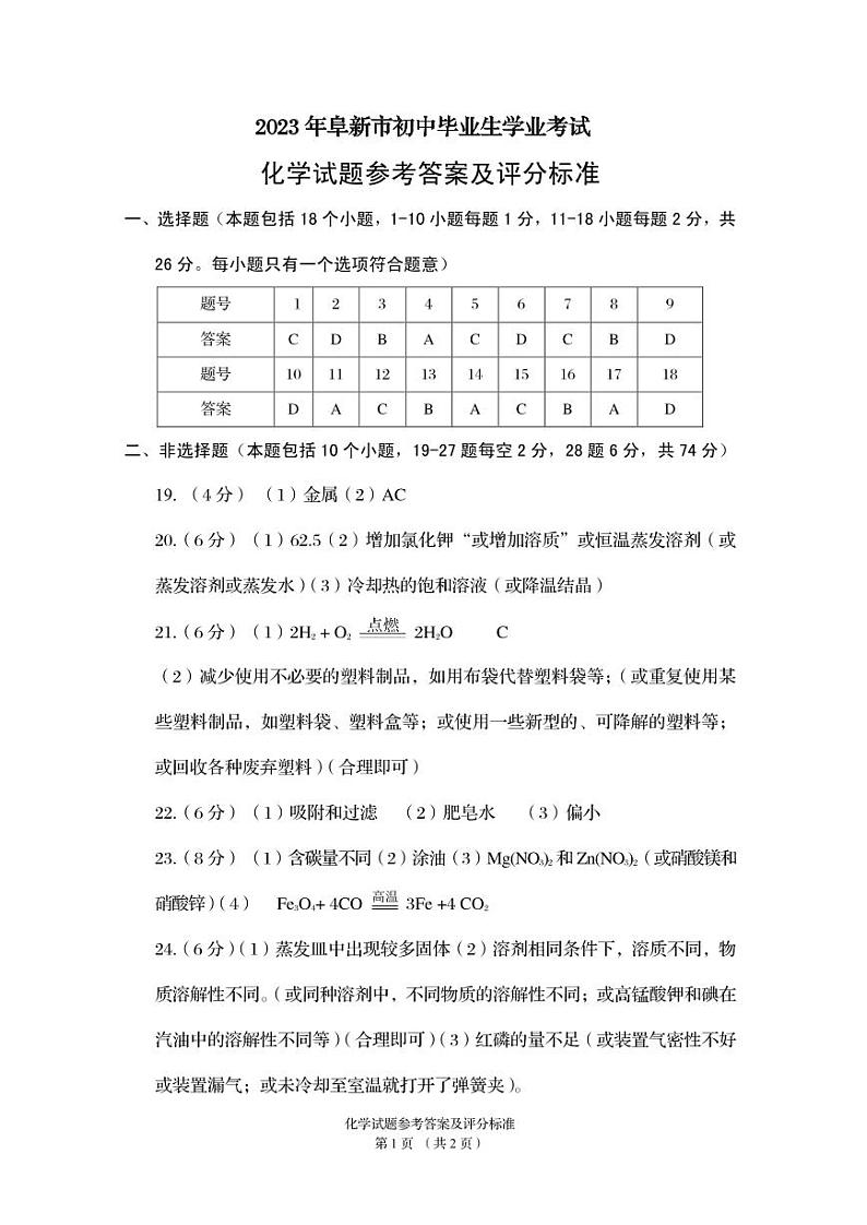 _2023年辽宁省阜新市中考物理·化学真题01