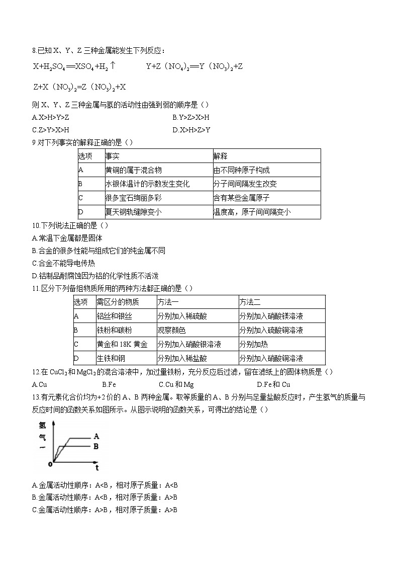 黑龙江省哈尔滨市第四十七中学2023-2024学年九年级上学期开学学情测化学试题（含答案）第2页