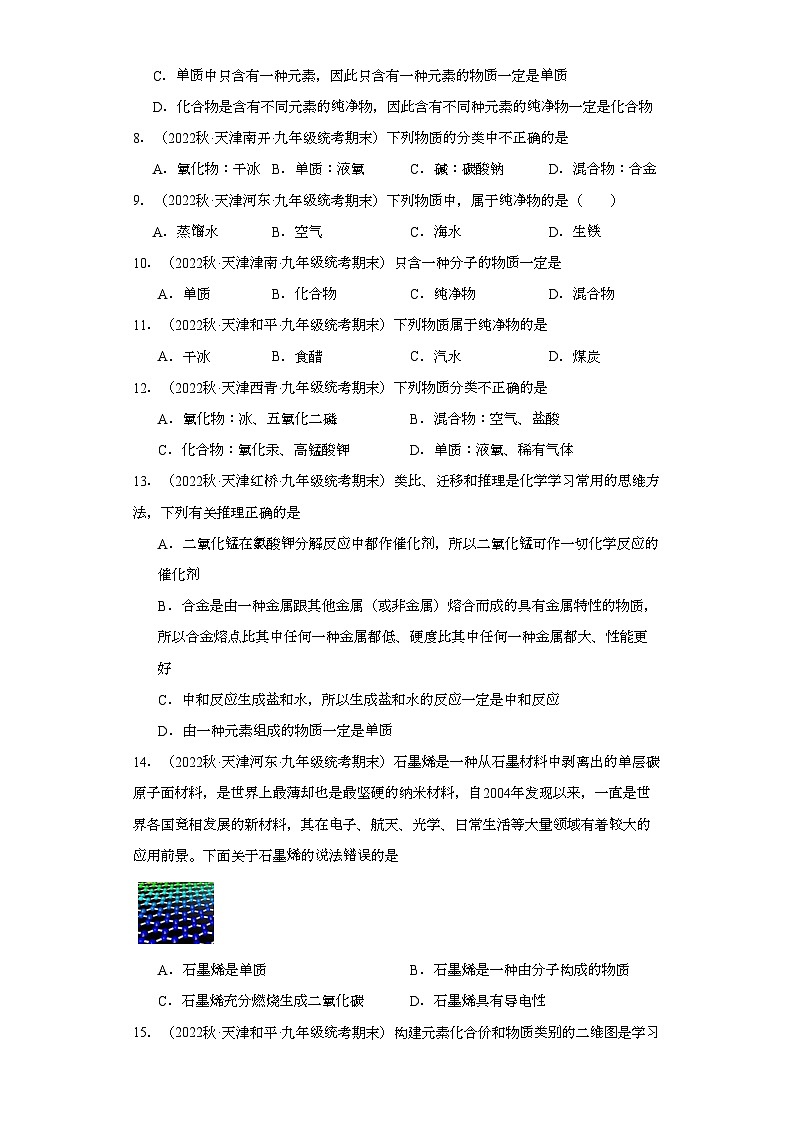 2022-2023学年天津市化学九年级上册期末试题知识点汇编-05化学物质分类②第2页