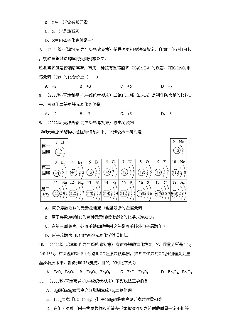 2022-2023学年天津市化学九年级上册期末试题知识点汇编-08化学式与化合价②第2页