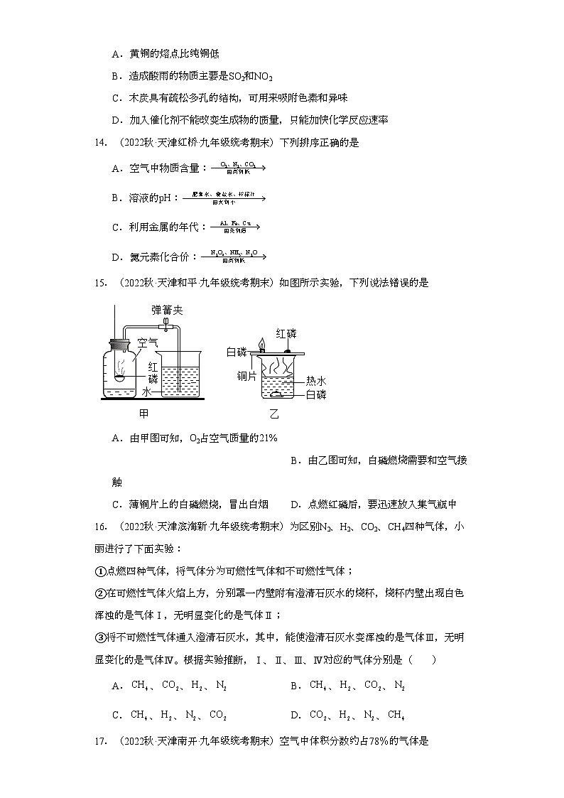 2022-2023学年天津市化学九年级上册期末试题知识点汇编-09空气第3页