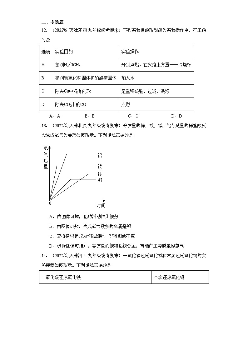 2022-2023学年天津市化学九年级上册期末试题知识点汇编-12金属和金属矿物①第3页