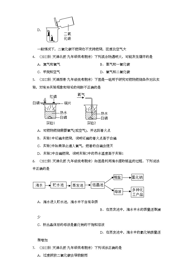 2022-2023学年天津市化学九年级上册期末试题知识点汇编-18化学与能源的开发利用②第2页