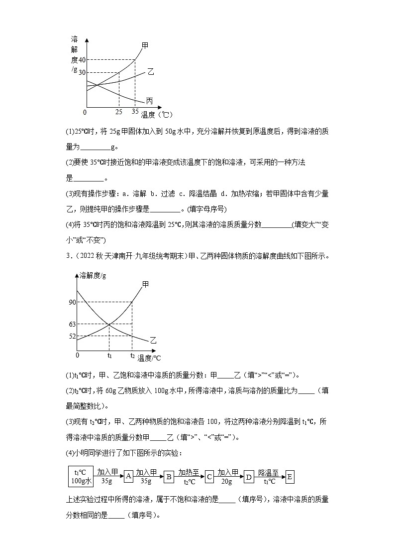 2022-2023学年天津市化学九年级上册期末试题知识点汇编-38溶液（填空题）第2页