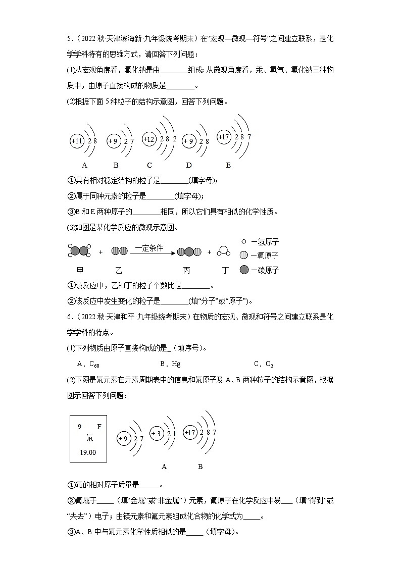 2022-2023学年天津市化学九年级上册期末试题知识点汇编-46物质构成的奥秘（填空题）第3页