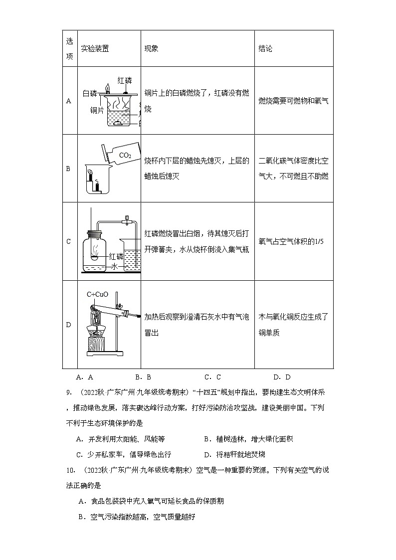 2022-2023学年广东省广州市化学九年级上册期末试题知识点汇编-09空气④第3页