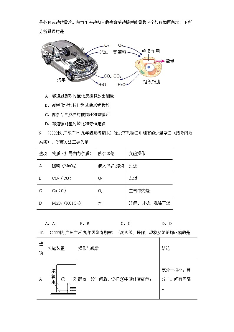 2022-2023学年广东省广州市化学九年级上册期末试题知识点汇编-10氧气②第3页