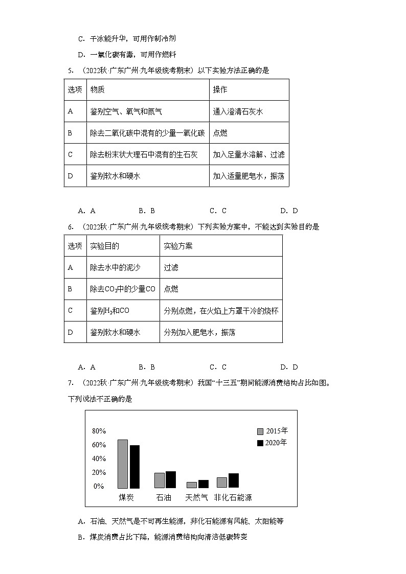 2022-2023学年广东省广州市化学九年级上册期末试题知识点汇编-11碳和碳的氧化物①第2页