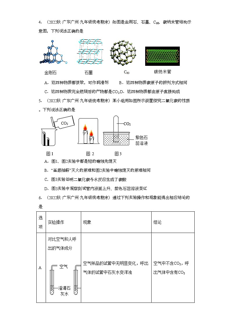 2022-2023学年广东省广州市化学九年级上册期末试题知识点汇编-11碳和碳的氧化物⑥第2页