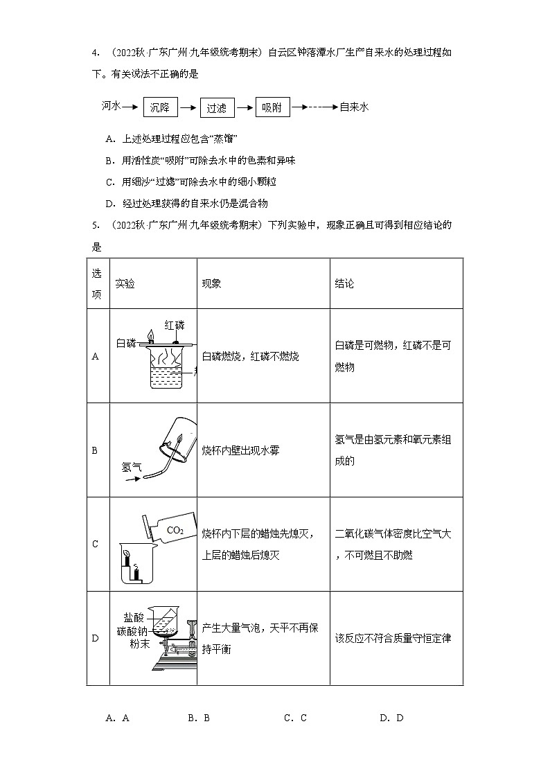 2022-2023学年广东省广州市化学九年级上册期末试题知识点汇编-13水①第2页