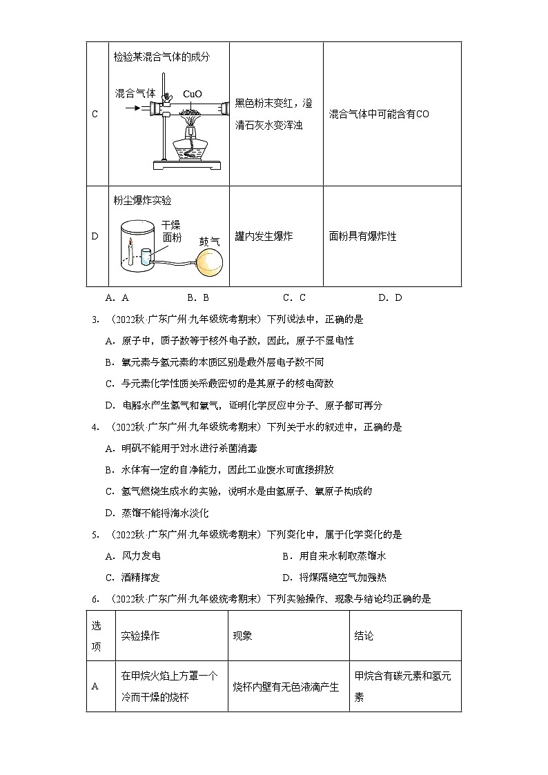 2022-2023学年广东省广州市化学九年级上册期末试题知识点汇编-13水②第2页