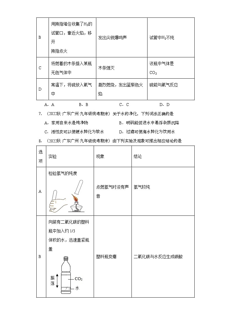 2022-2023学年广东省广州市化学九年级上册期末试题知识点汇编-13水②第3页