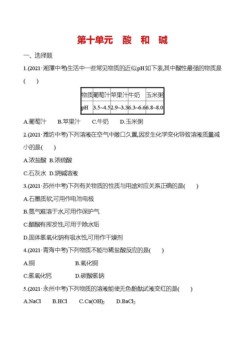 安徽中考复习 高效提分作业 第十单元　酸　和　碱 (学生版)第1页